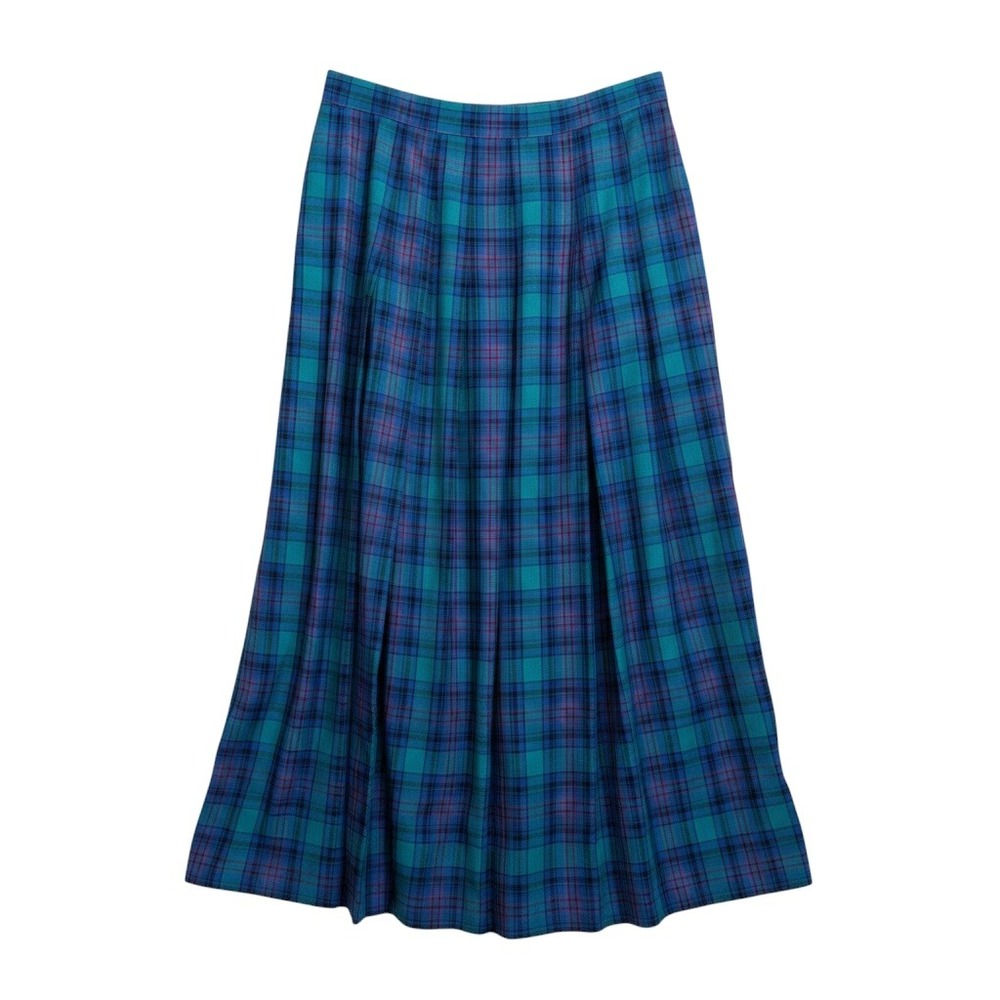 Vintage Sophisticates by Pendleton Blue Plaid Pleated Midi Skirt